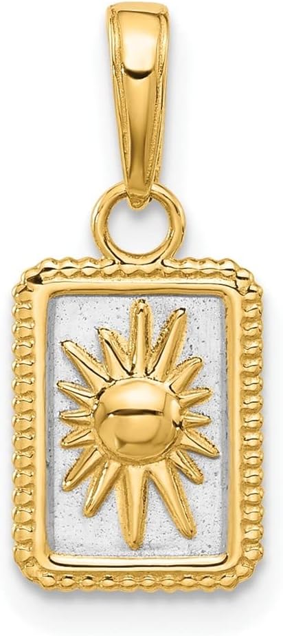 Diamond2Deal 14k Yellow Gold and White Rhodium Sun in Frame Charm Pendant (L- 19.5mm,W- 8.4mm)