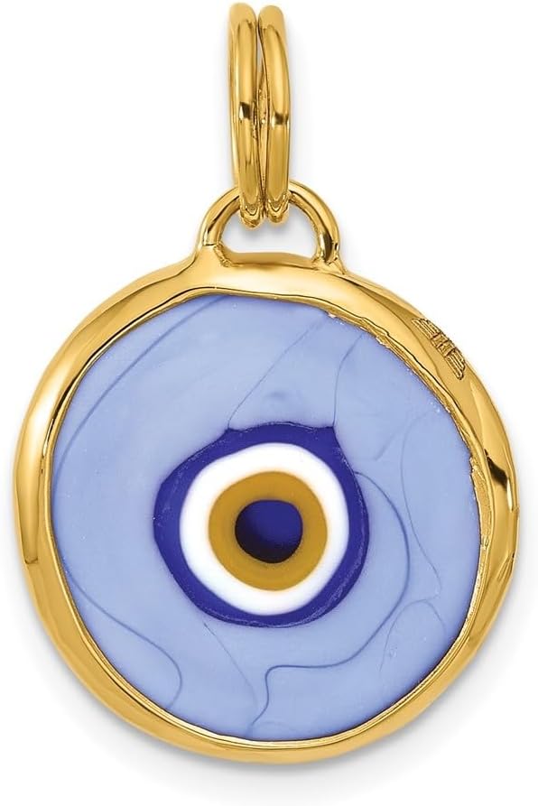 Diamond2Deal 14k Yellow Gold Polished Blue Opaline Glass Eye Charm Pendant (L - 0.91 in W - 0.67 in)