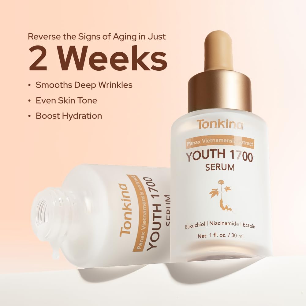 Youth 1700 Anti-Aging Serum, Hydrating Face Serum with Vietnamese Ginseng, Bakuchiol, Niacinamide & Hyaluronic Acid, Reduces Wrinkles, Brightens Skin, Smooths Fine Lines, 1 fl. oz