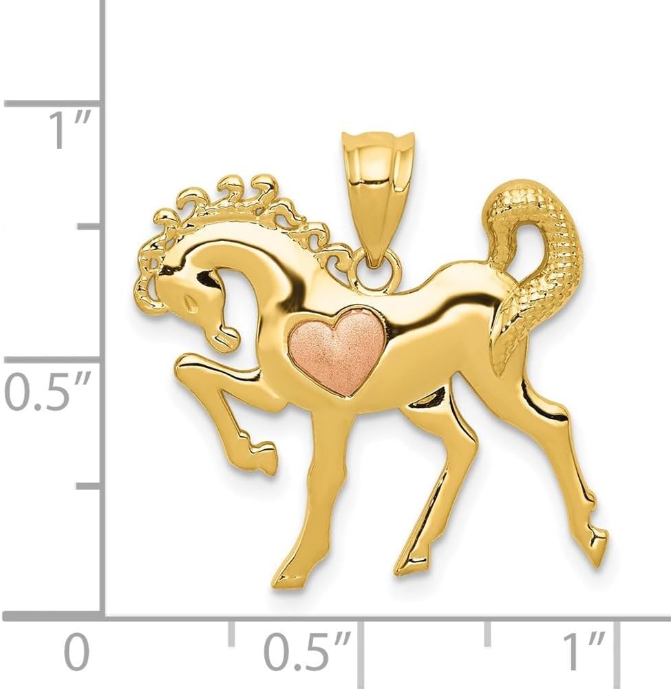 Diamond2Deal 14k Gold Yellow and Rose Gold Horse with Heart Charm and Pendant