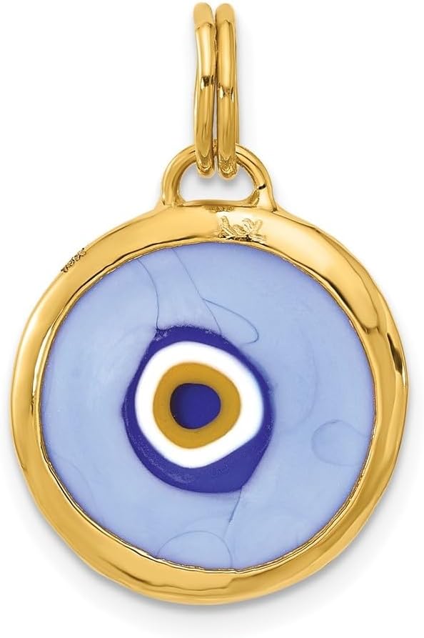 Diamond2Deal 14k Yellow Gold Polished Blue Opaline Glass Eye Charm Pendant (L - 0.91 in W - 0.67 in)