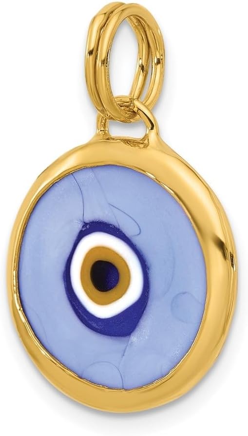 Diamond2Deal 14k Yellow Gold Polished Blue Opaline Glass Eye Charm Pendant (L - 0.91 in W - 0.67 in)