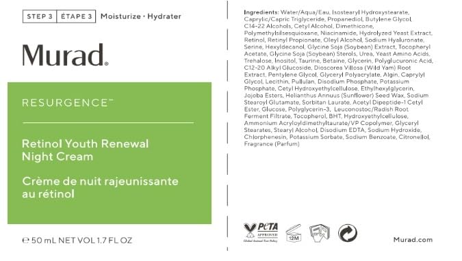 Murad Retinol Youth Renewal Night Cream - Anti-Aging Moisturizer with Retinol Tri-Active Technology and Niacinamide Gently Fights Wrinkles and Fine Lines, Boosts Radiance and Firms Skin - 1.7 Fl Oz