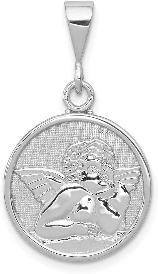 Diamond2Deal 10K White Gold Polished and Satin Angel Charm Pendant (L- 29mm,W- 16mm)