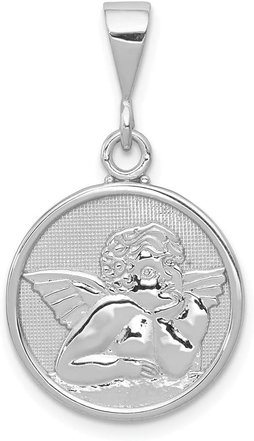 Diamond2Deal 10K White Gold Polished and Satin Angel Charm Pendant (L- 29mm,W- 16mm)
