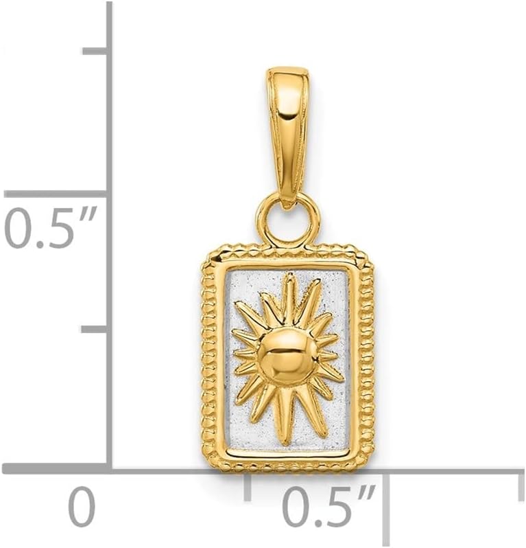 Diamond2Deal 14k Yellow Gold and White Rhodium Sun in Frame Charm Pendant (L- 19.5mm,W- 8.4mm)