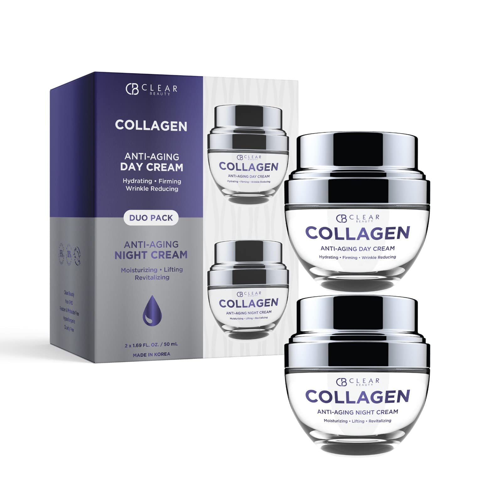 Vitamin C & Collagen Day/Night Moisturizer - Dermatologist Tested, Restores & Brightens Skin Tone, Hydrating & Firming, Anti-Aging Cream, Cruelty Free Korean Skin Care - 2 Pack