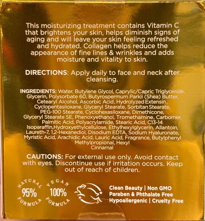 Vitamin C & Collagen Day/Night Moisturizer - Dermatologist Tested, Restores & Brightens Skin Tone, Hydrating & Firming, Anti-Aging Cream, Cruelty Free Korean Skin Care - 2 Pack