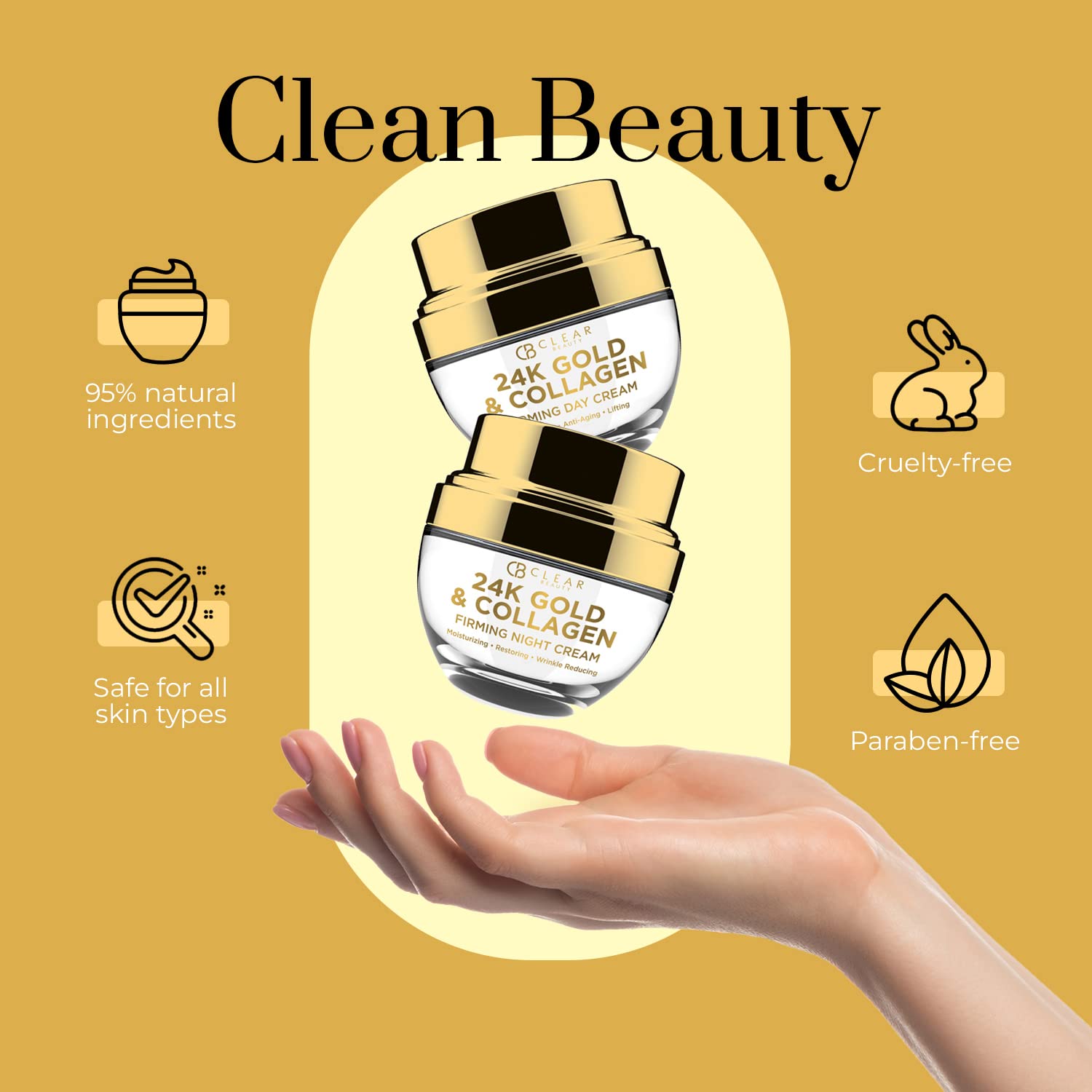 Vitamin C & Collagen Day/Night Moisturizer - Dermatologist Tested, Restores & Brightens Skin Tone, Hydrating & Firming, Anti-Aging Cream, Cruelty Free Korean Skin Care - 2 Pack