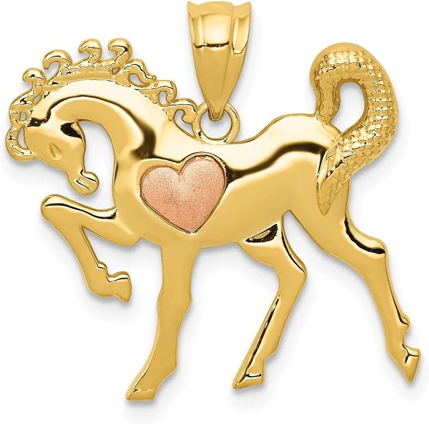 Diamond2Deal 14k Gold Yellow and Rose Gold Horse with Heart Charm and Pendant