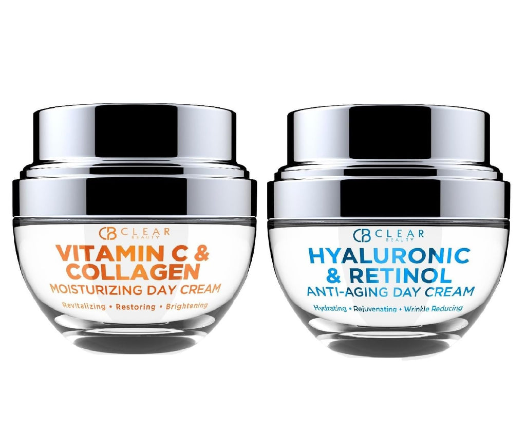 Vitamin C & Collagen Day/Night Moisturizer - Dermatologist Tested, Restores & Brightens Skin Tone, Hydrating & Firming, Anti-Aging Cream, Cruelty Free Korean Skin Care - 2 Pack