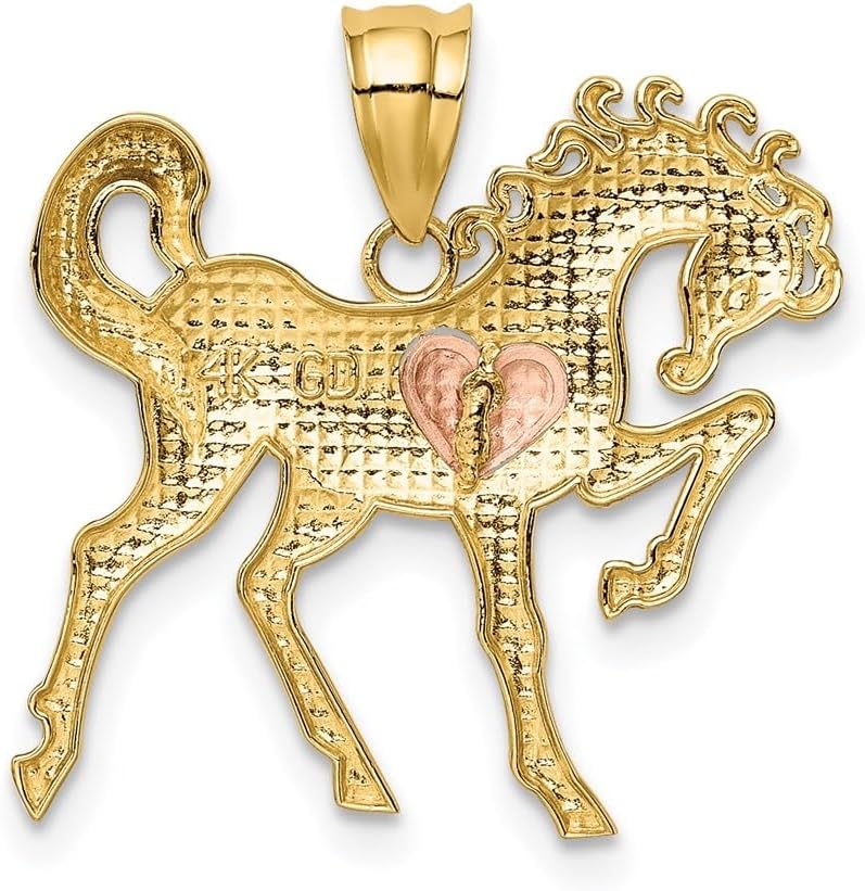 Diamond2Deal 14k Gold Yellow and Rose Gold Horse with Heart Charm and Pendant