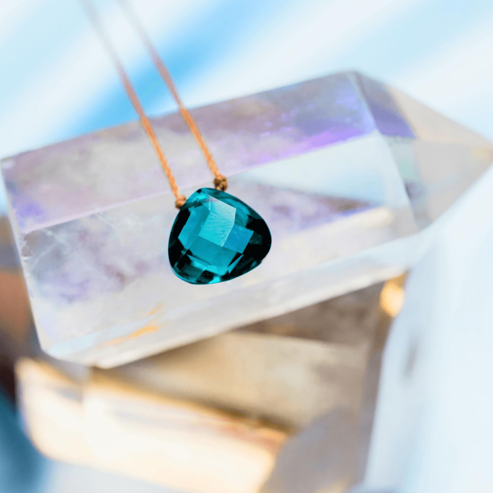 SoulKu Crystal Necklace, Handmade Healing Crystal Jewelry, Inspirational Jewelry For Women, 9x9 mm Cut Glass Crystal, Lobster Clasp and Extender with 16" Nylon Cord
