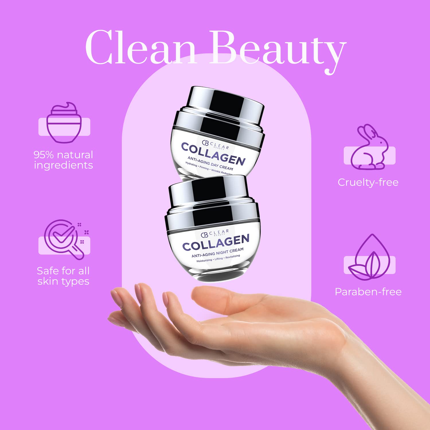 Vitamin C & Collagen Day/Night Moisturizer - Dermatologist Tested, Restores & Brightens Skin Tone, Hydrating & Firming, Anti-Aging Cream, Cruelty Free Korean Skin Care - 2 Pack