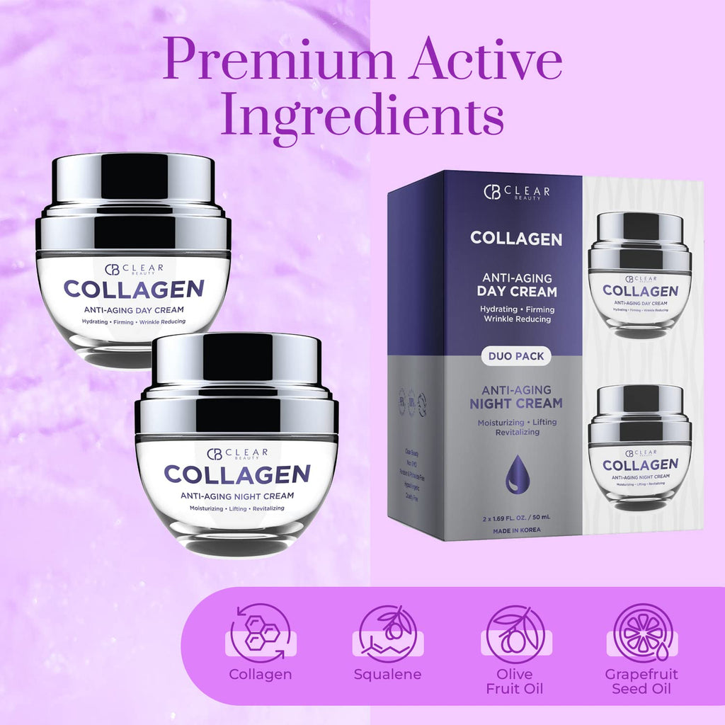 Vitamin C & Collagen Day/Night Moisturizer - Dermatologist Tested, Restores & Brightens Skin Tone, Hydrating & Firming, Anti-Aging Cream, Cruelty Free Korean Skin Care - 2 Pack