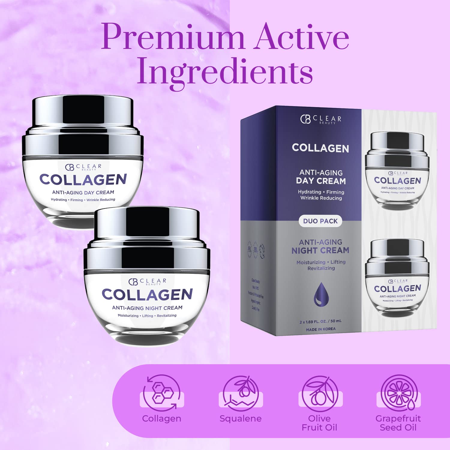 Vitamin C & Collagen Day/Night Moisturizer - Dermatologist Tested, Restores & Brightens Skin Tone, Hydrating & Firming, Anti-Aging Cream, Cruelty Free Korean Skin Care - 2 Pack