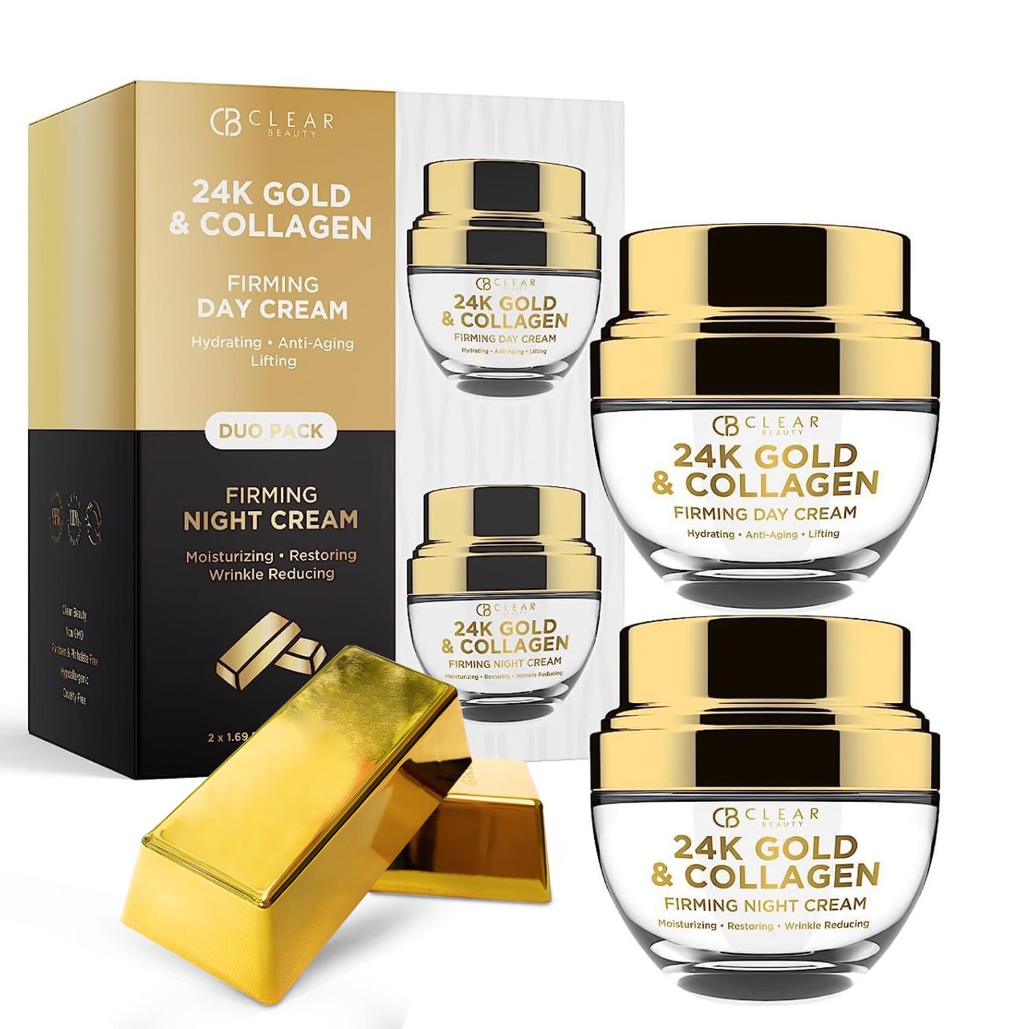 Vitamin C & Collagen Day/Night Moisturizer - Dermatologist Tested, Restores & Brightens Skin Tone, Hydrating & Firming, Anti-Aging Cream, Cruelty Free Korean Skin Care - 2 Pack