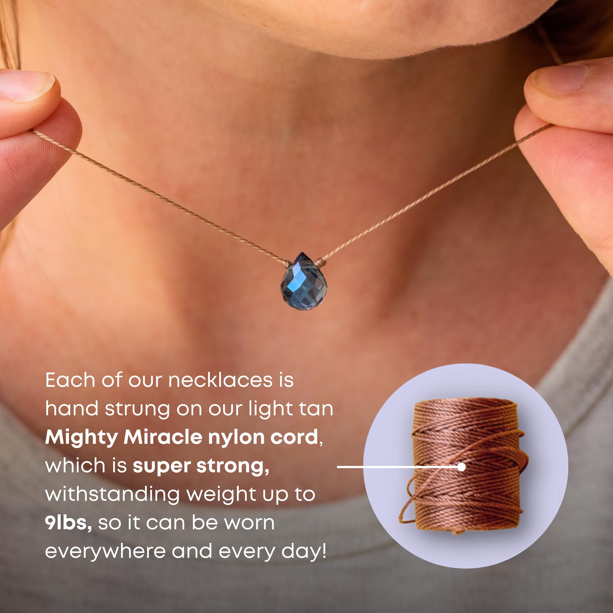 SoulKu Crystal Necklace, Handmade Healing Crystal Jewelry, Inspirational Jewelry For Women, 9x9 mm Cut Glass Crystal, Lobster Clasp and Extender with 16" Nylon Cord