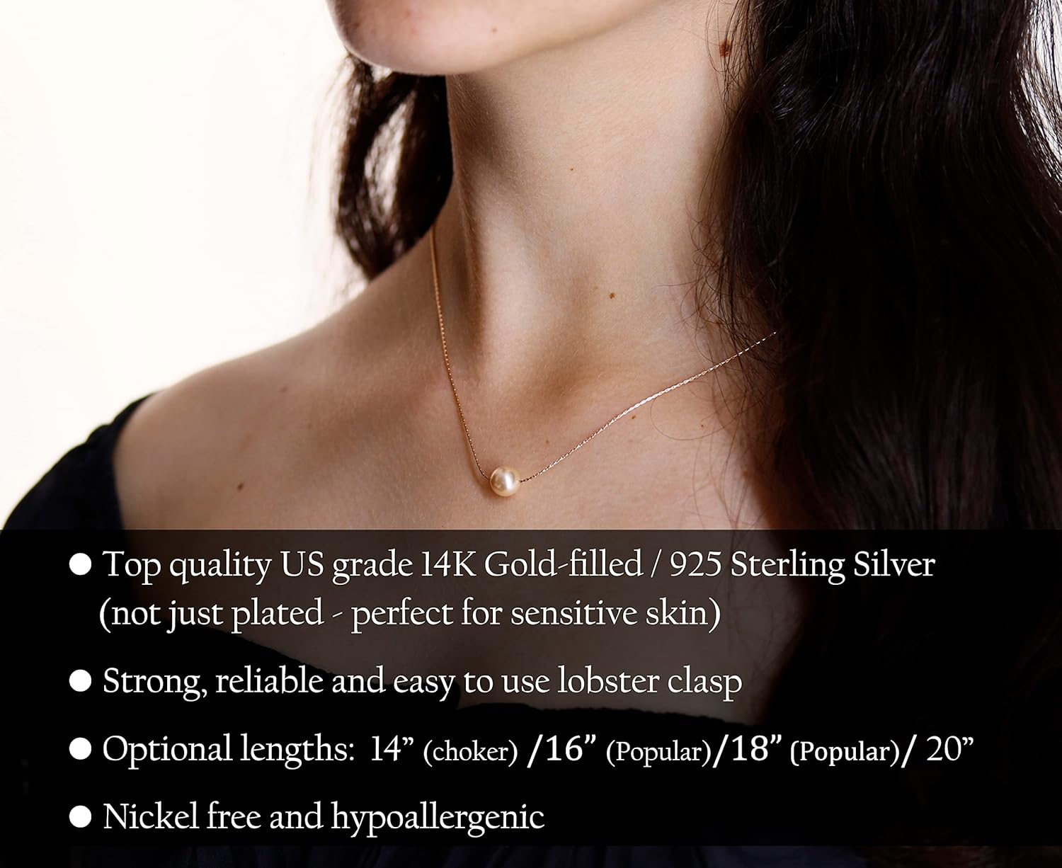 Personalized Inspirational Gifts, Strength and Hope Single Pearl Necklace with Meaningful Message, 14K Rose or Yellow Gold Filled or Sterling Silver