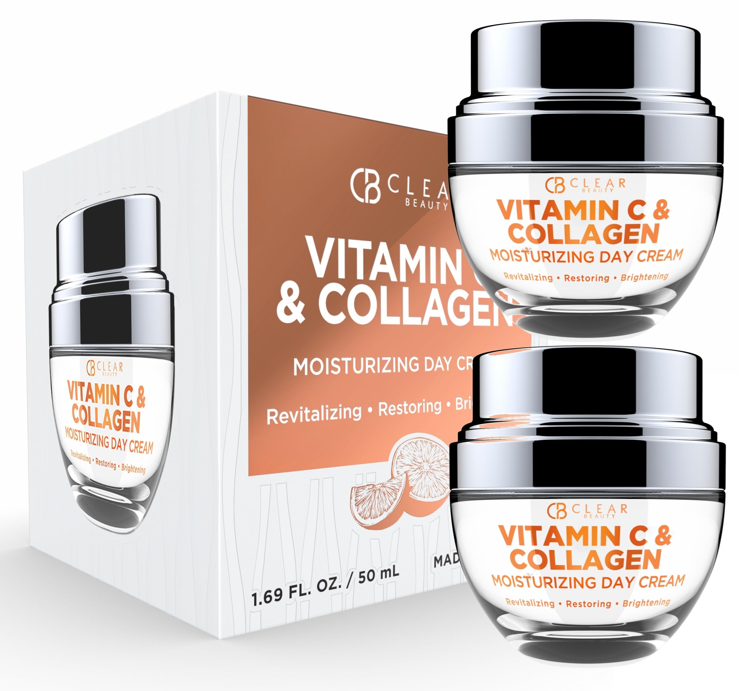 Vitamin C & Collagen Day/Night Moisturizer - Dermatologist Tested, Restores & Brightens Skin Tone, Hydrating & Firming, Anti-Aging Cream, Cruelty Free Korean Skin Care - 2 Pack